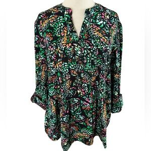 COCOMO 3X Black Green Studded 3/4 sleeve Plus Size women’s Pintuck Blous…